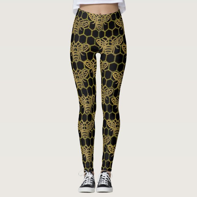 Svart Guld Bin CBDOilPrinsessa  Leggings (Framsida)