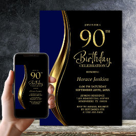 Svart Guld Blå 90-årsfest Inbjudningar