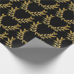 Svart Guld Blad Monogram Elegant Chic Bröllop Presentpapper<br><div class="desc">Vacker svart med guldblad glittrande accenter inslagspapper som är chic och så elegant.  Falskt guld. Enkel elegans som är som bäst.  Minimalistisk & modern.</div>