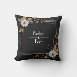 Svart Guld Blad Vit Blomma Glamourös Modern Kudde