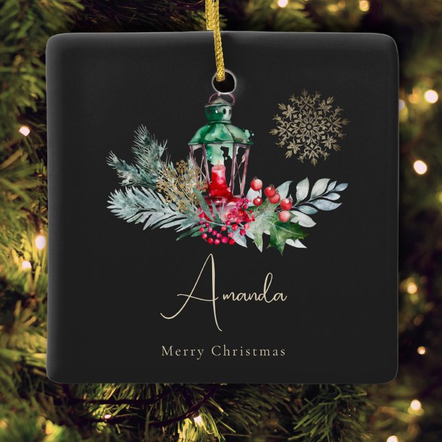 Svart Guld-blomman Lantern Modern God jul Julgransprydnad Keramik (Skapare uppladdad)