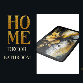 Svart guld-blommarmor badrumsmatta