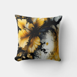Svart guld-blommarmor kudde