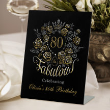 Svart Guld Blommig 80 & Fantastisk FödelsedagsVälk