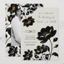 Svart & Guld Blommig Beige Bröllop