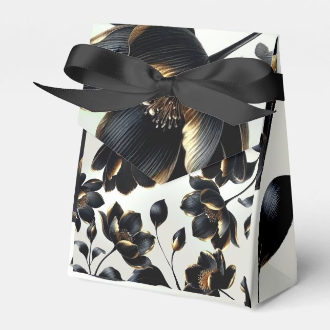 Svart & Guld Blommig Beige Bröllop Presentaskar (Framsidan Sidan)