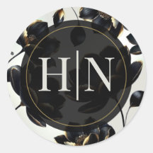 Svart & Guld Blommig Beige Elegant Bröllop