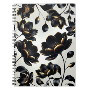 Svart & Guld Blommig Beige Elegant Mörk Dyster Anteckningsbok