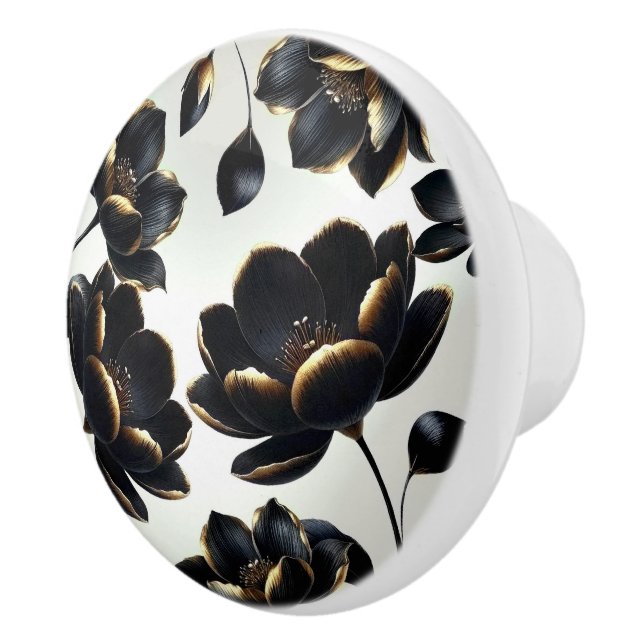 Svart & Guld Blommig Beige Elegant Mörk Dyster Knopp (Höger)