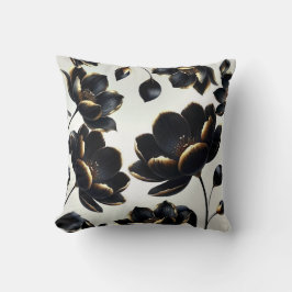 Svart & Guld Blommig Beige Elegant Mörk Moody Kudde