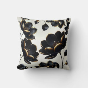 Svart & Guld Blommig Beige Elegant Mörk Moody Kudde