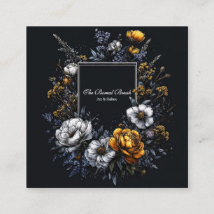 Svart Guld Blommig Krans Mörk Akademi Elegant Fyrkantigt Visitkort