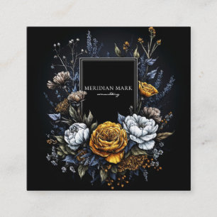 Svart Guld Blommig Krans Mörk Akademi Elegant Fyrkantigt Visitkort