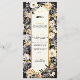 Svart & Guld Blommig Platt Meny