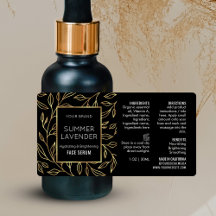 Svart & Guld Blommigt 1 OZ Kosmetisk Flaska-etiket