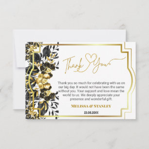 Svart Guld-Blommigt Geometric Monogram Bröllop ba Tack Kort