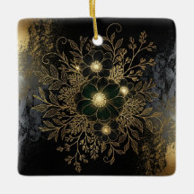 Svart & guld blomsterornament med lyxig metallisk