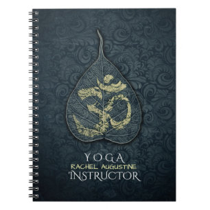 Svart & Guld Bodhi Löv OM-symbolen YOGA-instruktör Anteckningsbok Med Spiral