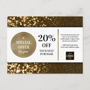 Svart Guld Bokeh Glitter kupongrabatt Vykort