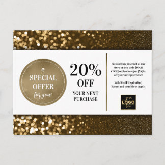 Svart Guld Bokeh Glitter kupongrabatt Vykort