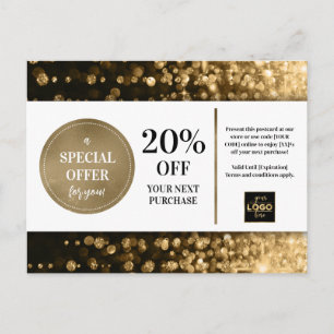 Svart Guld Bokeh Glitter kupongrabatt Vykort