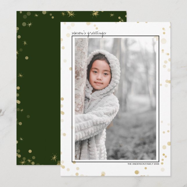 Svart & Guld Bokeh Stjärnor Julhälsningsfoto Julkort (Fram/baksida)