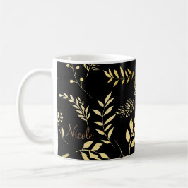 Svart & Guld Botanisk Glamour Blommiga blad Chic Kaffemugg