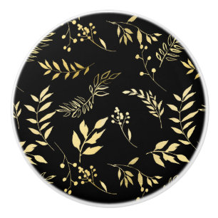 Svart & Guld Botanisk Glamour Glam Chic Lövverk Knopp