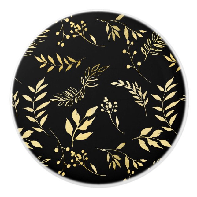 Svart & Guld Botanisk Glamour Glam Chic Lövverk Knopp (Framsidan)