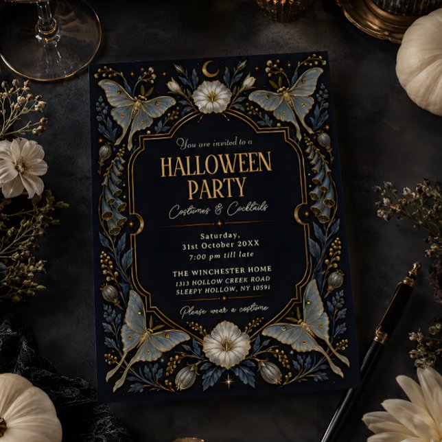Svart Guld Botanisk Halloweenfest Inbjudningar (Skapare uppladdad)