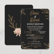 Svart Guld Botanisk RSVP-kort Redigerbar