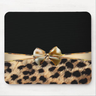 Svart & Guld Bow Leopard Gepard Djurtryck Musmatta