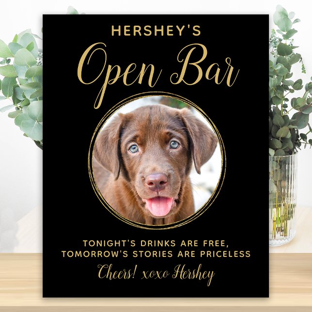 Svart Guld Bröllop Öppen Bar Anpassad Husdjur Hund Poster (Skapare uppladdad)