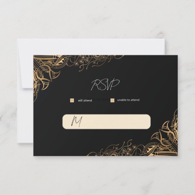 Svart Guld Bröllops RSVP-kort OSA Kort (Framsida)