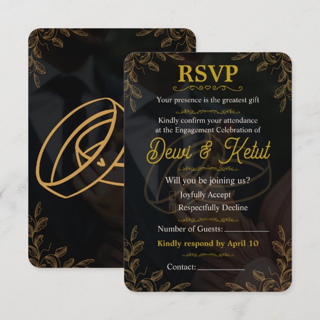 Svart Guld Bröllopsinbjudan RSVP-kort OSA Kort (Fram/baksida)