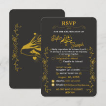 Svart Guld Bröllopsinbjudan RSVP-kort Redigerbar