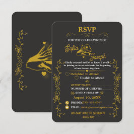 Svart Guld Bröllopsinbjudan RSVP-kort Redigerbar OSA Kort