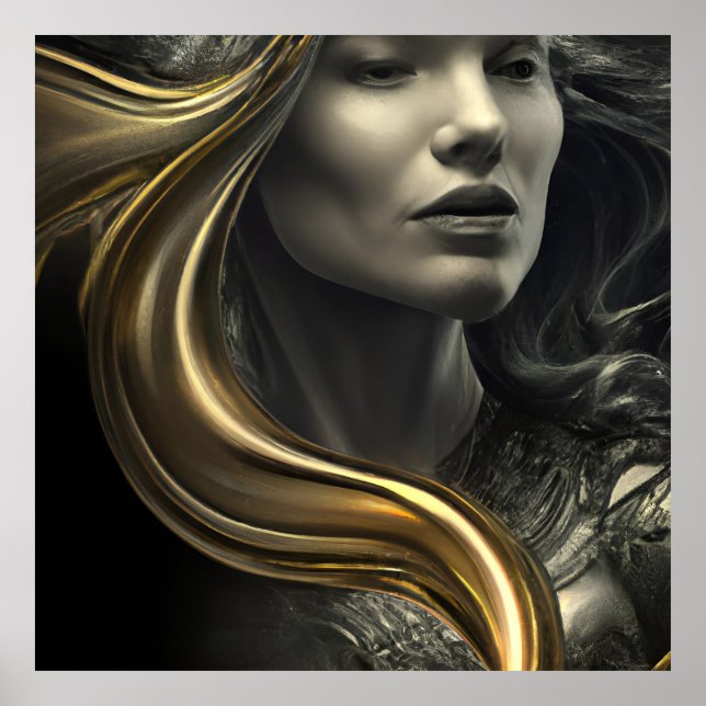Svart guld brons kvinnor staty fantasi ansikte poster (Framsidan)