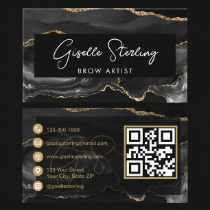 Svart Guld Brow Artist QR-kod Visitkort