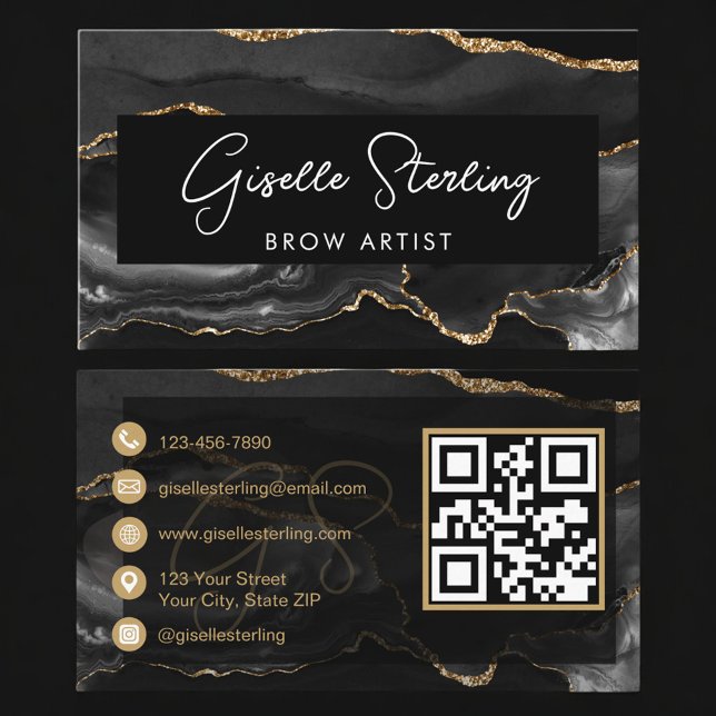 Svart Guld Brow Artist QR-kod  Visitkort (Skapare uppladdad)