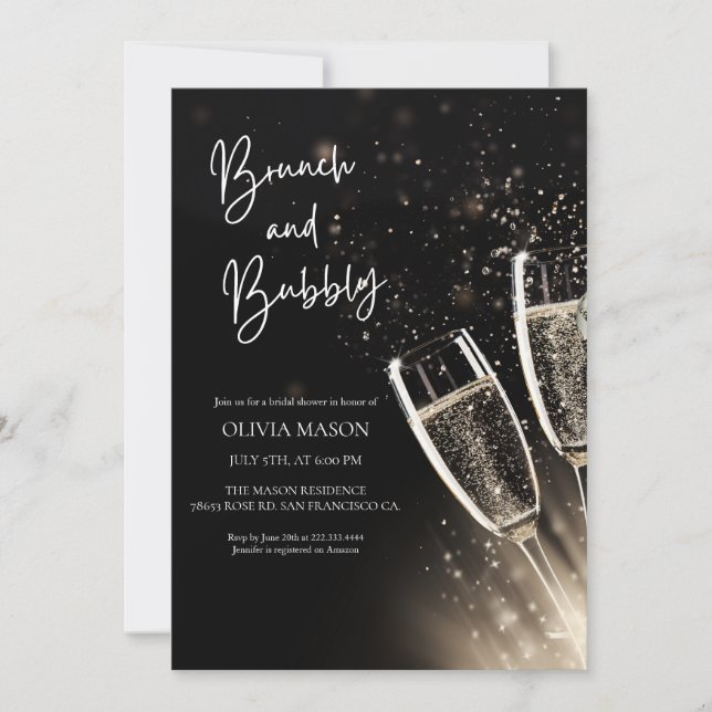 Svart Guld Brunch och Bubbly Bröllopsfest  Inbjudningar (Framsida)