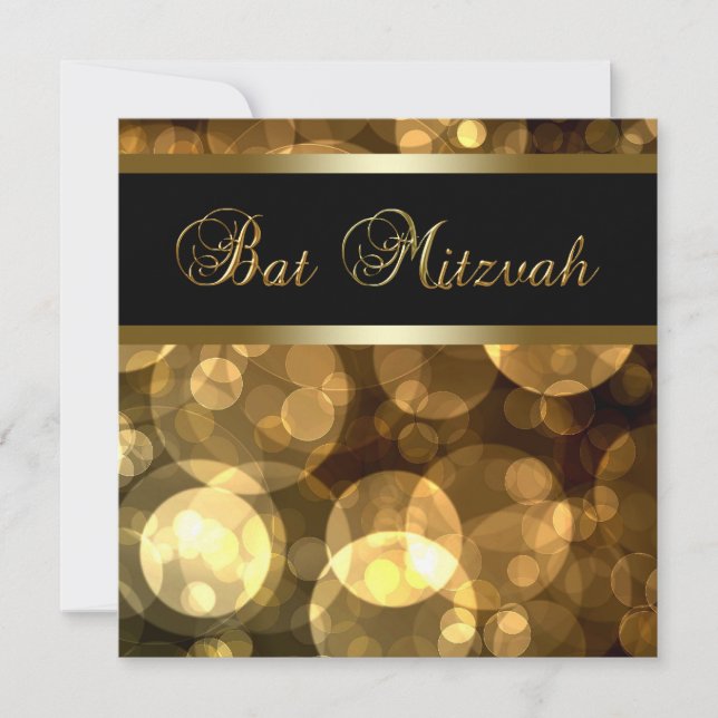 Svart Guld Bubblor Bat Mitzvah Inbjudningar (Framsida)