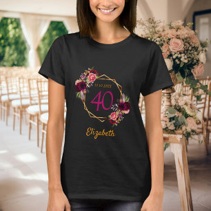 Svart guld burgundi-blommigtar t shirt