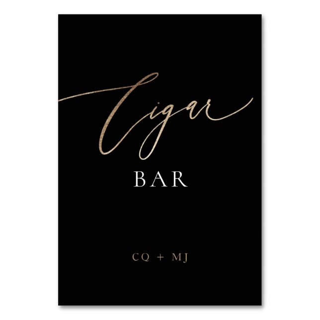 Svart Guld-calligrafi Bröllop Cigar Pub-tecken Bordsnummer (Framsidan)