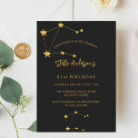 Svart guld Capricorn-stjärna Inbjudningar<br><div class="desc">För elegant 21:a (eller någon ålder) födelsedagsfest. En svart bakgrund. Dekorerad med stjärnor och Capricon star-stjärnkonstellationen. Anpassa och lägg till information om namn,  party. Namn är skrivet med ett handskript i stil</div>