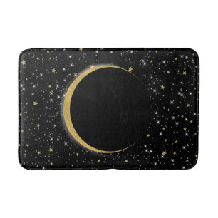 Svart & Guld Celestial Månmagi Lunar Stjärnor Badrumsmatta