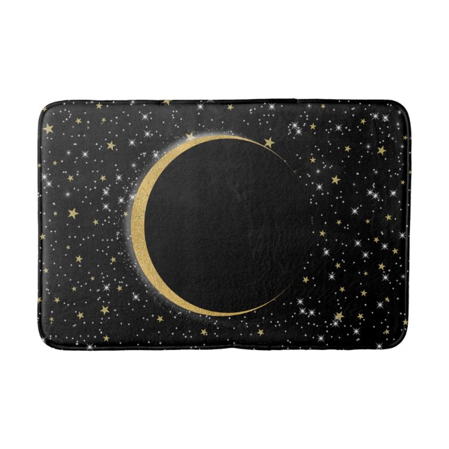 Svart & Guld Celestial Månmagi Lunar Stjärnor Badrumsmatta (Framsidan)