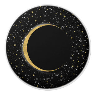 Svart & Guld Celestial Månmagi Lunar Stjärnor Knopp
