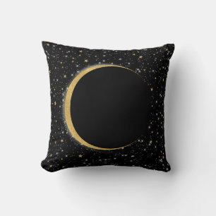 Svart & Guld Celestial Månmagi Lunar Stjärnor Kudde