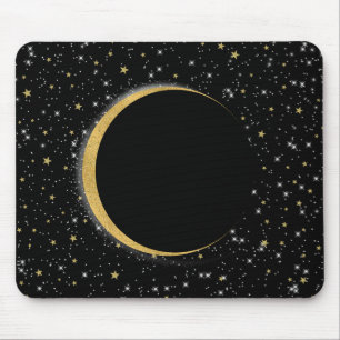 Svart & Guld Celestial Månmagi Lunar Stjärnor Musmatta